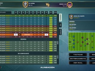 Alineación en PC Fútbol 8