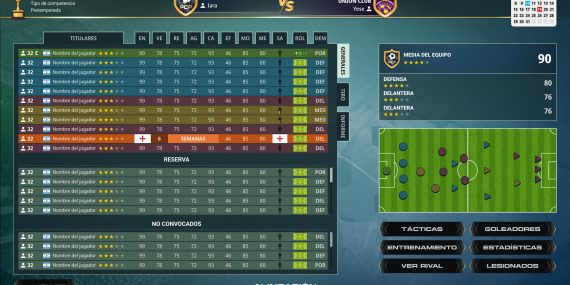 Alineación en PC Fútbol 8